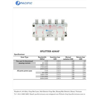 Bộ chia truyền hình cáp PACIFIC 1 Ra 8 Tivi - 4208AP