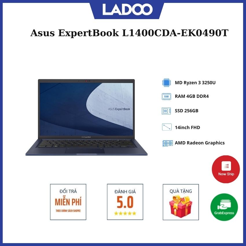 Laptop Asus ExpertBook L1400CDA-EK0490T/ Đen/ AMD Ryzen 3 3250U/ RAM 4GB/ 256GB SSD/14 inch FHD/ Win 10/ 2Yrs