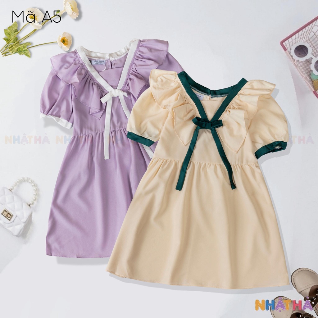 Váy bé gái A5 Chất Lụa Nhật cao cấp Thiết kế Cổ bèo siêu xinh size đại từ 12-45kg