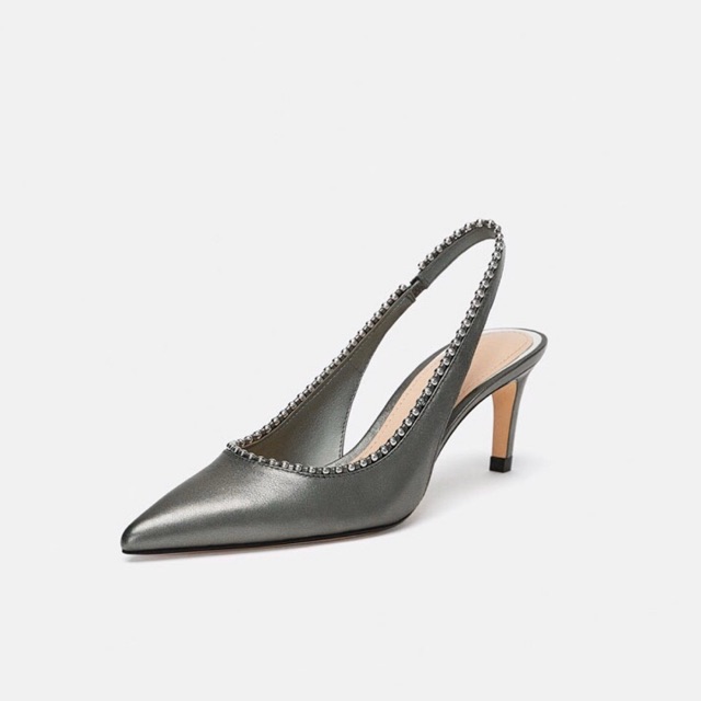 Giày cao gót slingback 7F da thật màu chì