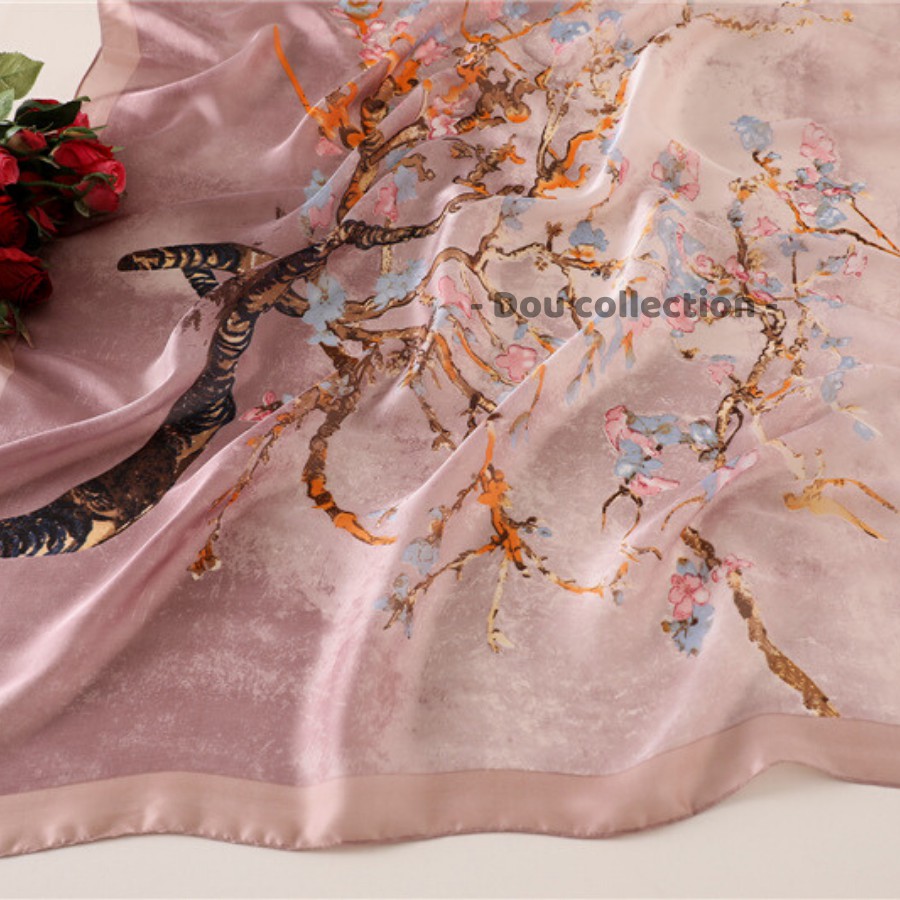 [Nowship2h] Khăn Choàng Quàng Cổ Lụa Cao Cấp Họa Tiết Hoa Du Lịch Mùa Hè Đi Biển - Chất Liệu Silk - 90x190cm - Mã KS005