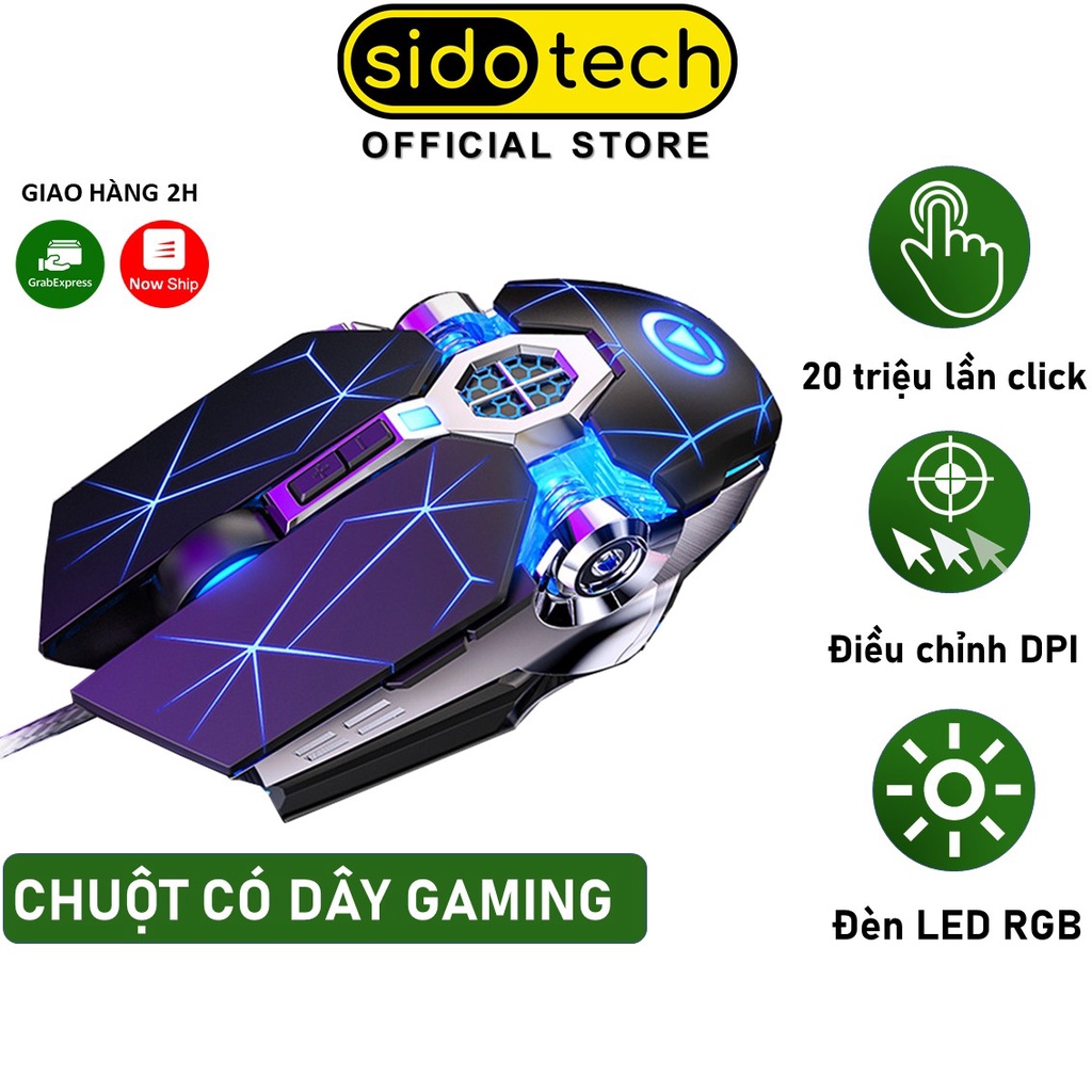 Chuột máy tính Gaming có dây SIDOTECH YINDIAO S7 gaming Esport 4 mức DPI không độ trễ Led RGB tắt tiếng chống ồn