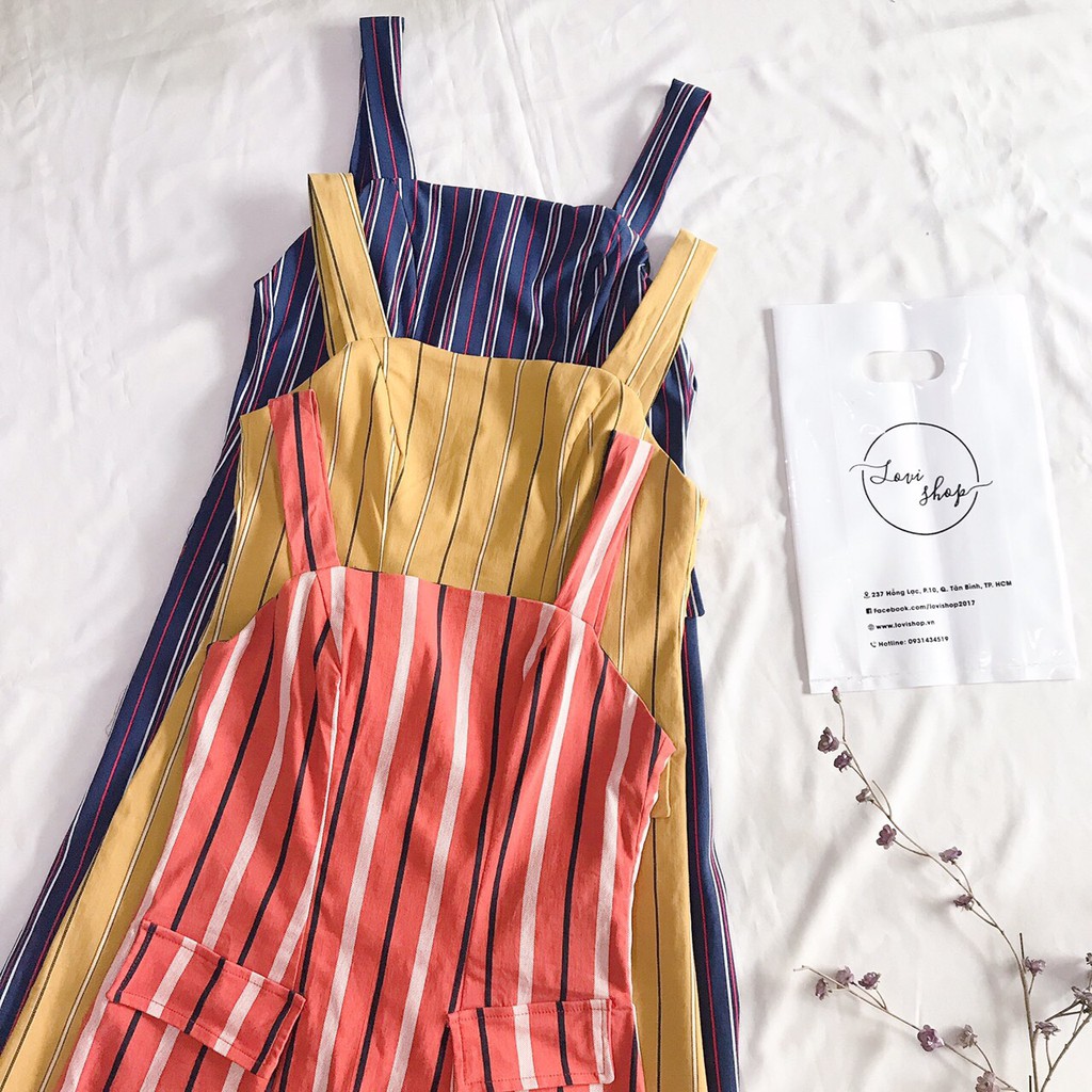 Đầm 2d kaki sọc 3 màu  Lovi