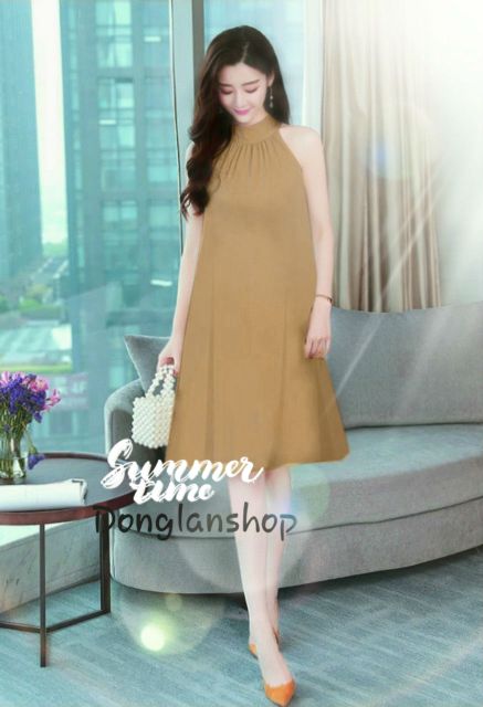 Đầm Bầu /đầm suông cổ yếm chất voan 2 lớp cao cấp | BigBuy360 - bigbuy360.vn