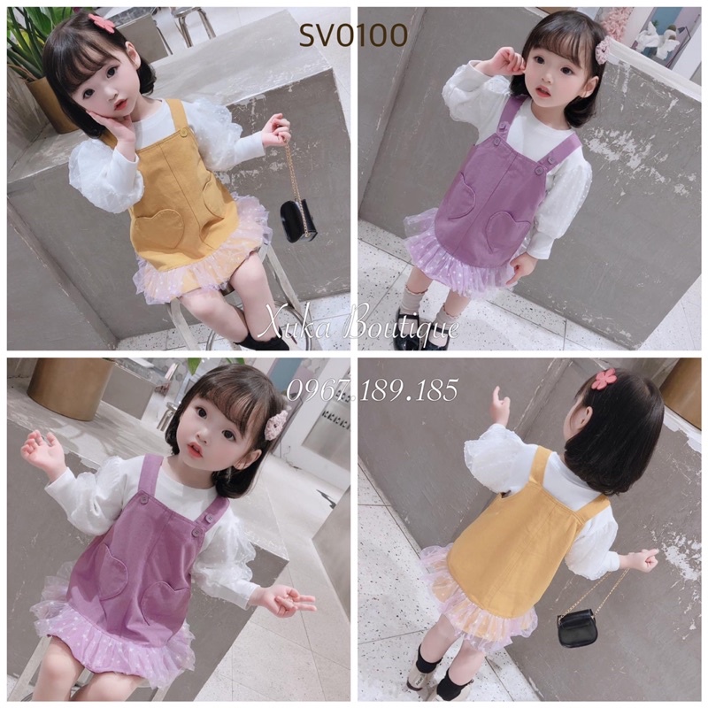 Set Yếm Váy + Áo Dài Tay Bé Gái Quảng Châu Cao Cấp Cho Bé 1 - 5 tuổi [Ảnh Thật]