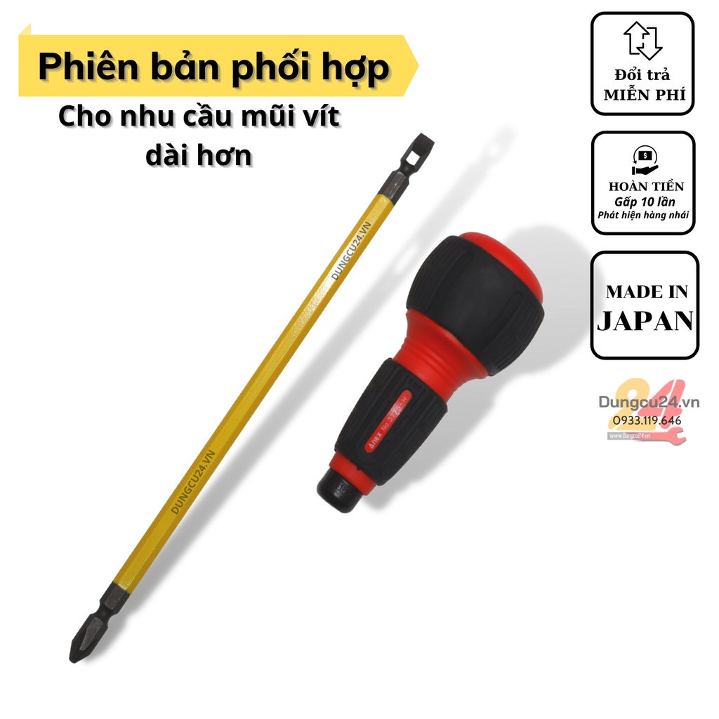 Tô vít nhật 2 đầu ANEX 3775 thân dài, dấu cộng và trừ [made in japan]