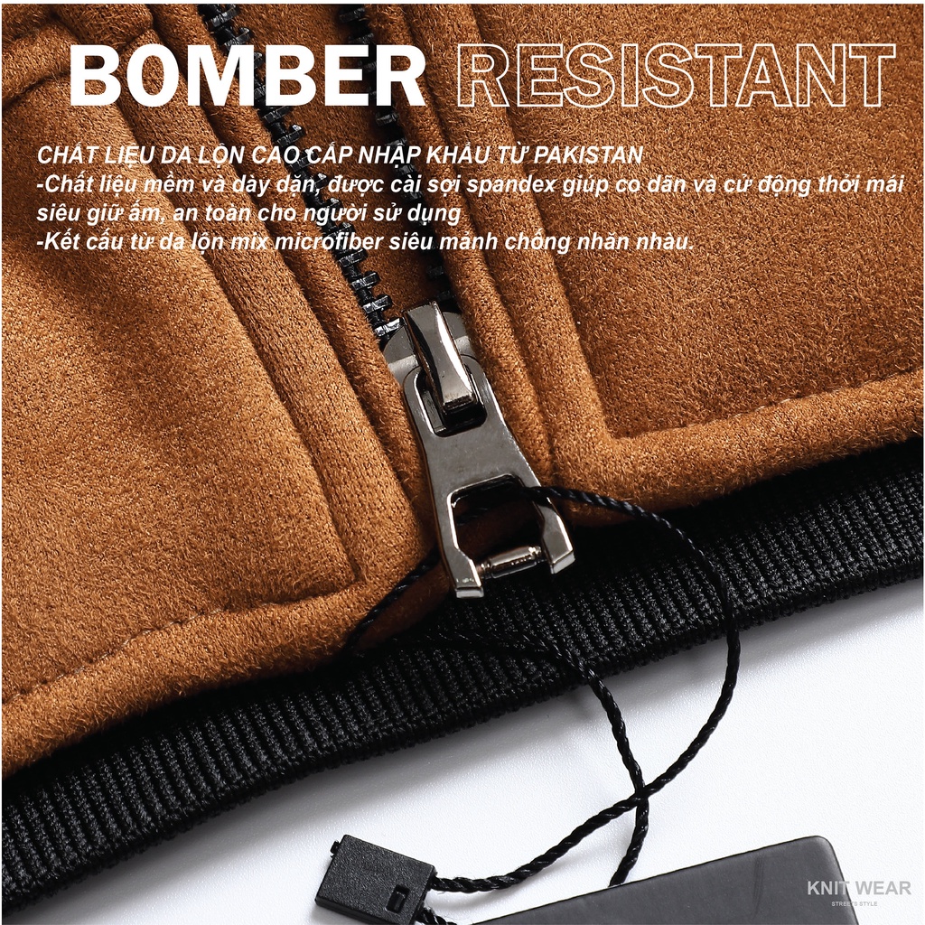 Áo khoác nam da lộn bomber GRAYHOMME (3 mầu) 2 lớp lót lông cừu siêu ấm - CL205