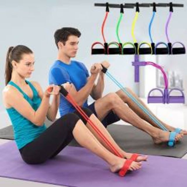 Dây Kéo Tập Thể Dục, Dây Kéo Lưng, Tập Bụng, Tập Gym 4 Ống Cao Su Đàn Hồi Đa Năng