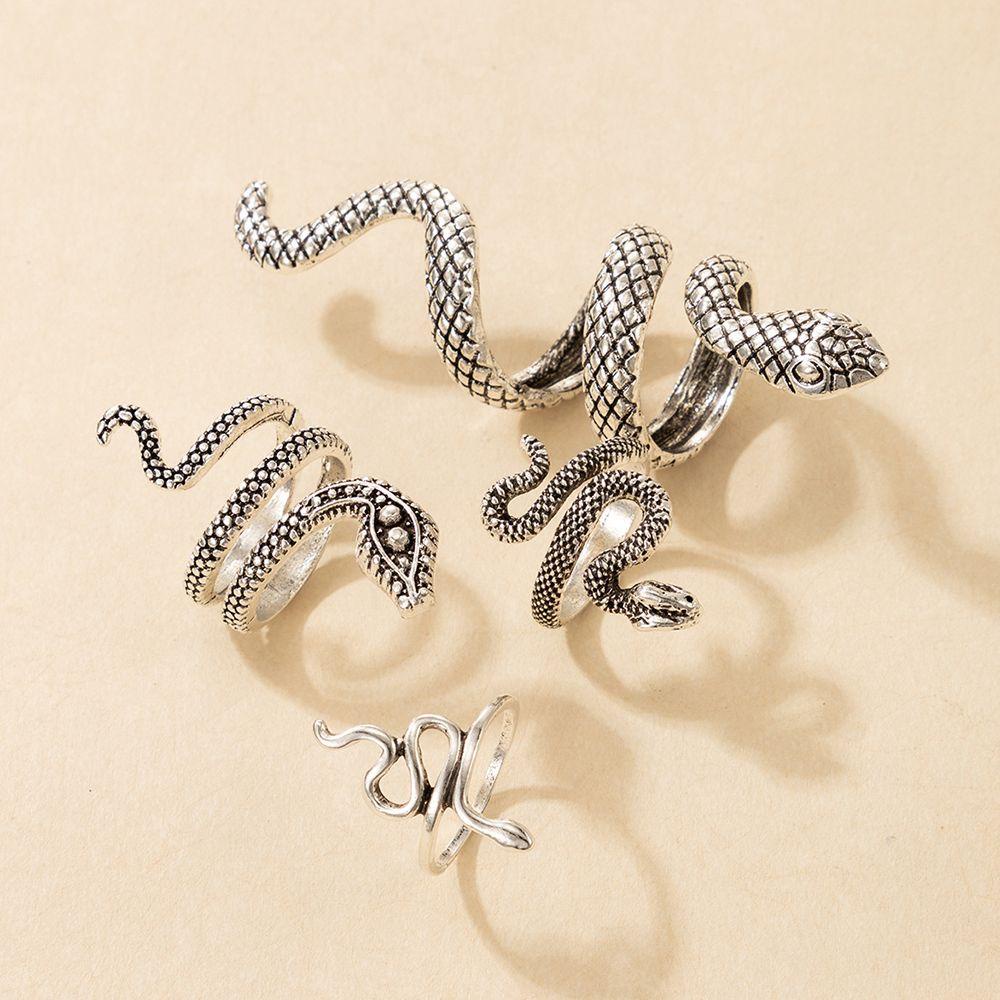 Set 4 Nhẫn Hợp Kim Hình Rắn Thời Trang Cho Cặp Đôi