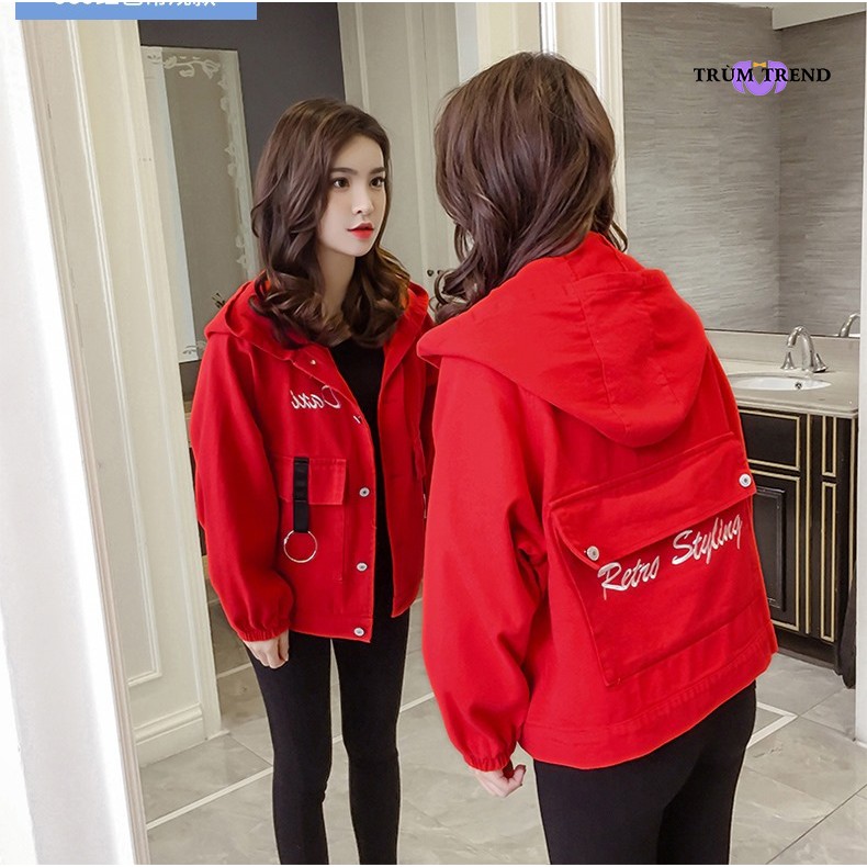 Áo khoác kaki nữ phối nón nỉ có mũ from rộng thời trang thu đông [FREE SHIP]