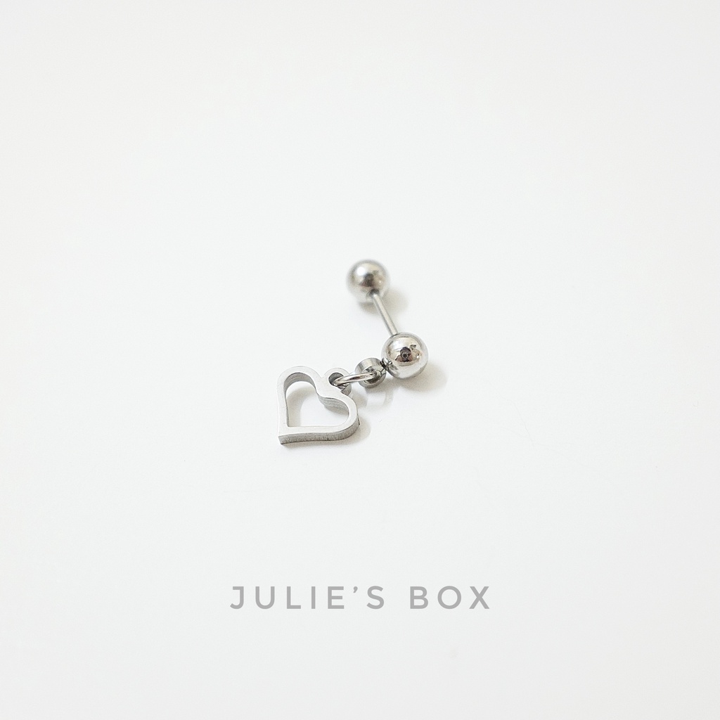 Khuyên Tai Titan Unisex Có Charm Trái Tim Rỗng Bi Tròn Không Gỉ Sét Không Ngứa Bông Tai Julies Box 66