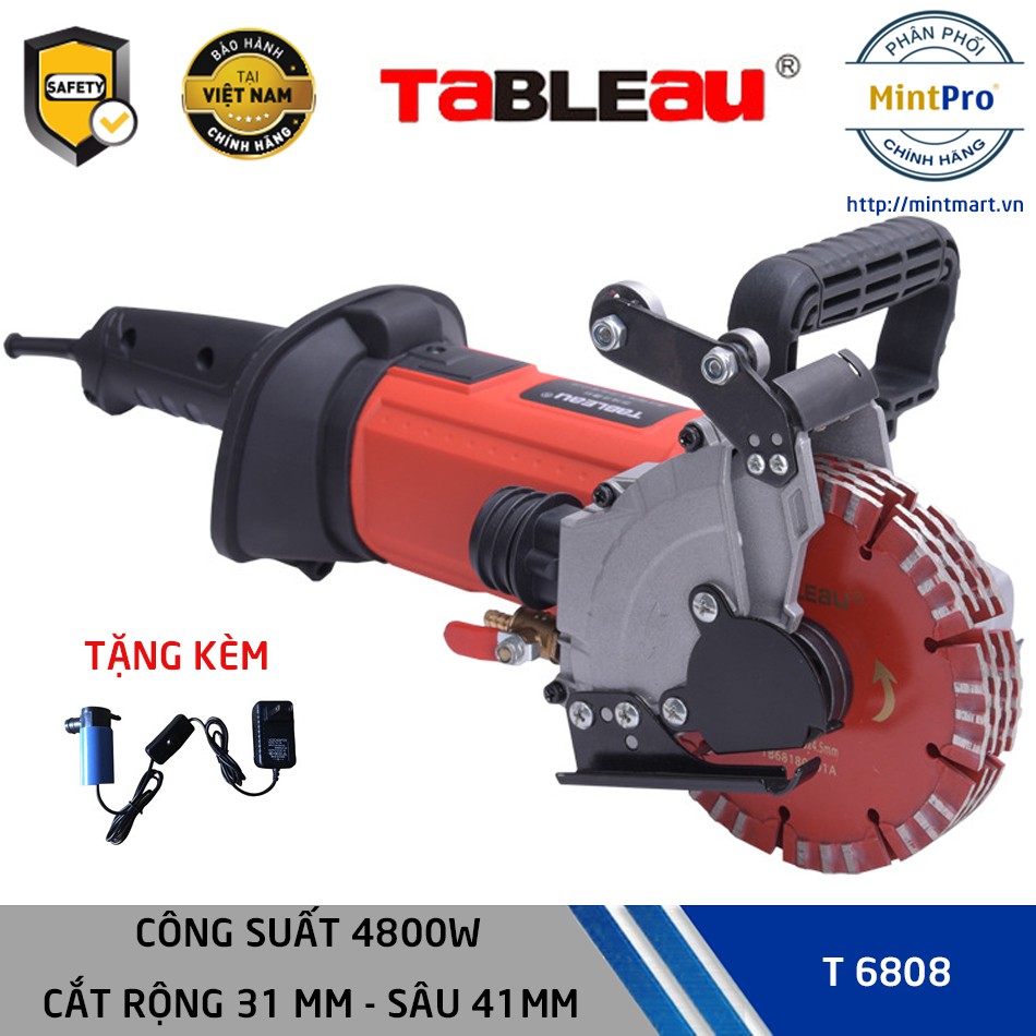 Máy cắt rãnh tường 4 lưỡi Tableau 6808 - Công suất 4800W - Chiều sâu cắt 41mm - Rộng 4-31mm - Cắt khô và ướt không bụi