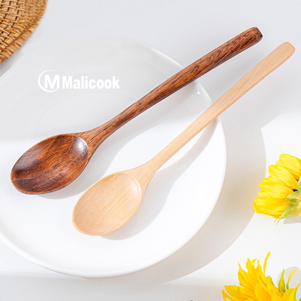 Thìa gỗ ăn cơm cán dài kiểu Nhật Bản  MALICOOK
