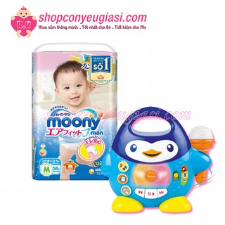 Combo 1 Bịch Tã - Bỉm Quần/Dán Moony NB90/S84/M64/L54/M58/L44/XL38/XXL26 - Tặng 1 Bộ Đồ Chơi Chim Cánh Cụt Phát Nhạc