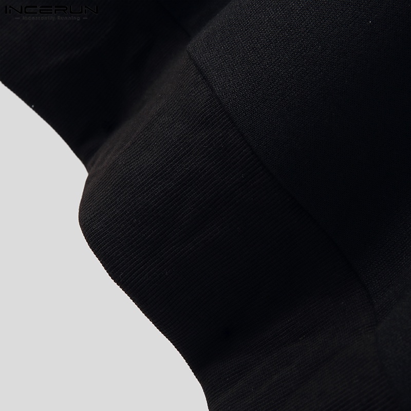 Áo sơ mi dệt kim INCERUN tay ngắn màu trơn cài nút cổ bẻ thời trang cao cấp cho nam