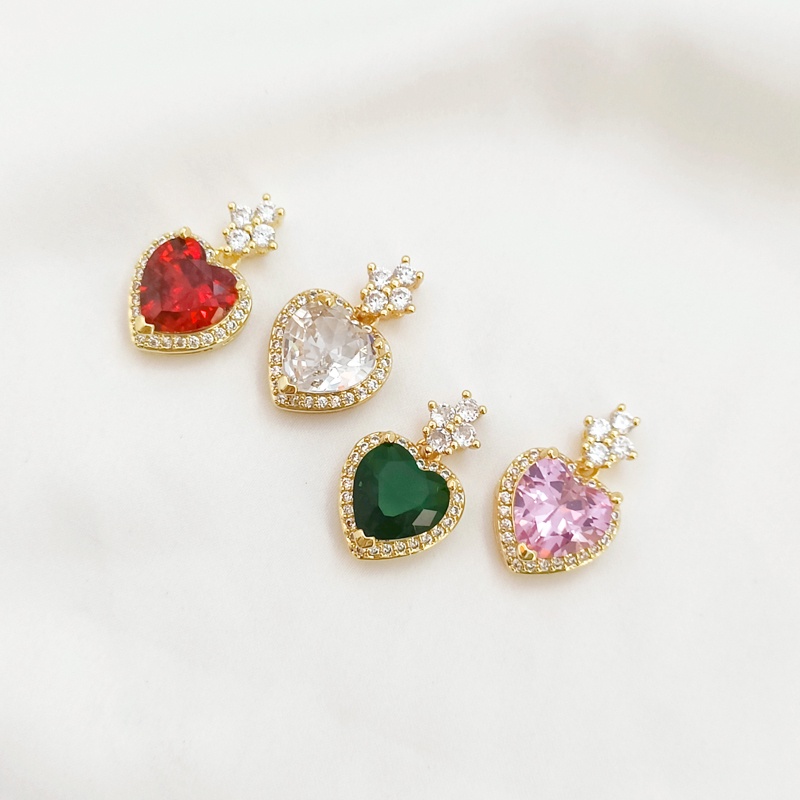 Mặt Dây Chuyền Hình Trái Tim Mạ Vàng 18K Đính Đá Zircon DIY