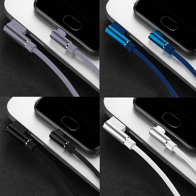 Dây cáp sạc nhanh USB đầu cắm cong 90 độ hình chữ L dành cho iPhone Android Type C 1m/2m/3m