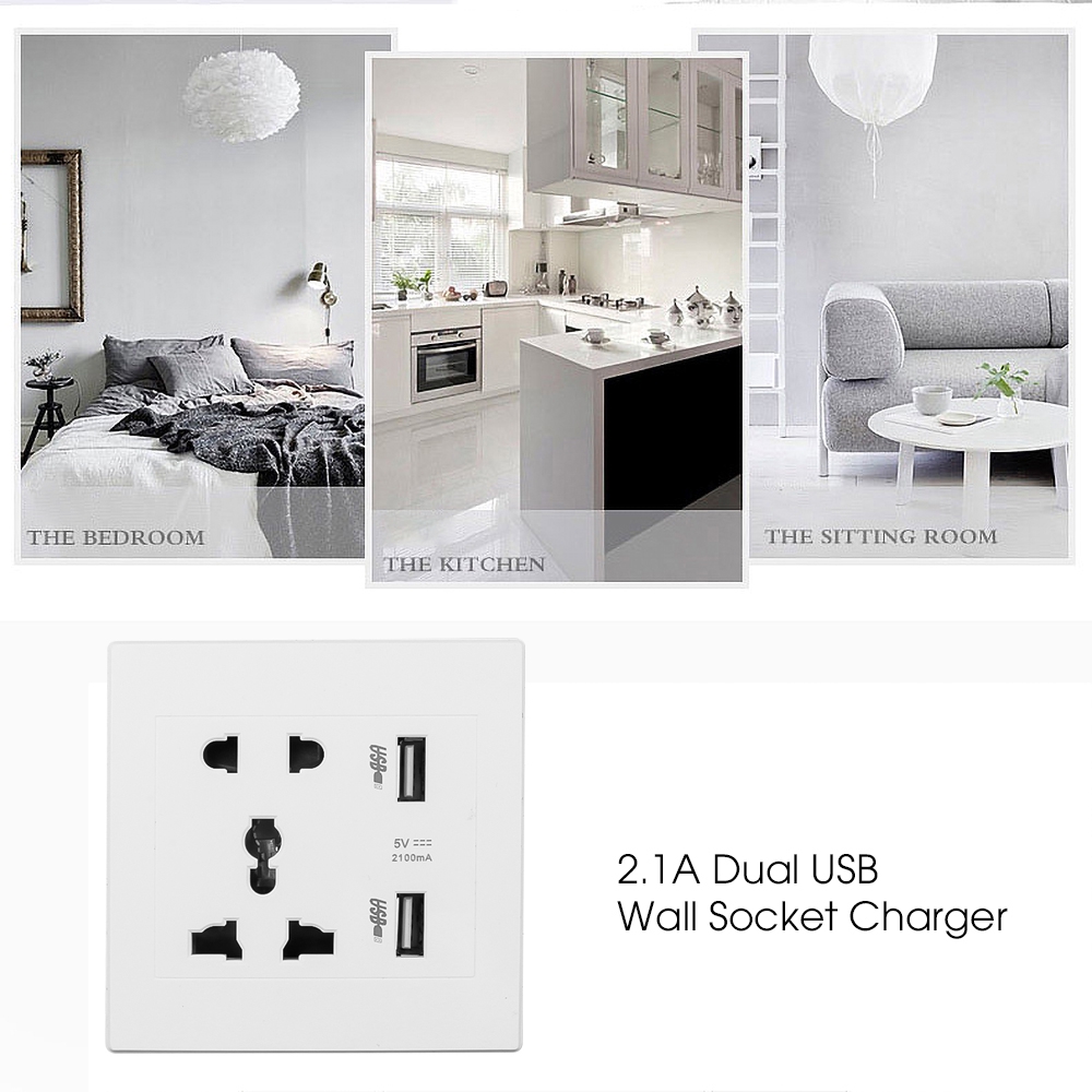 Ổ cắm điện gắn tường 2 cổng USB đa năng chất lượng cao
