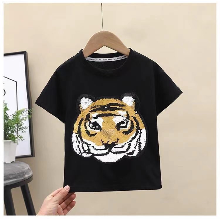 Áo Thun Cotton Tay Ngắn Cổ Tròn Đính Kim Sa Thay Đổi Màu Sắc Thời Trang 2022 Cho Bé Trai