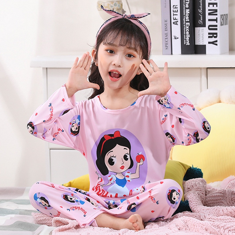 Set đồ ngủ áo thun tay dài + quần dài in hoạt hình Hello Kitty cho bé gái