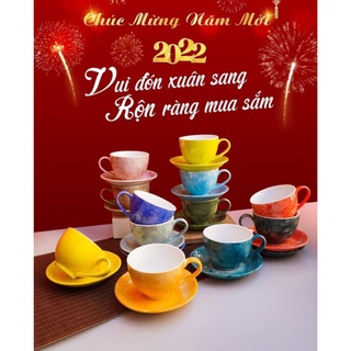 Tách cafe,LY cafe sứ VÂN ĐÁ CAPUCHINO 200ML nhiều màu( kèm đĩa lót ) GỐM SỨ BÁT TRÀNG