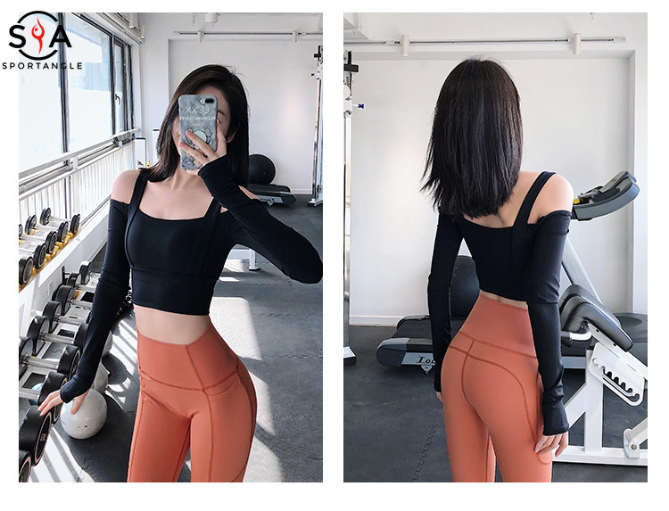 Áo ngắn SPORTSANGEL dài tay ôm dáng trễ vai gợi cảm cho nữ