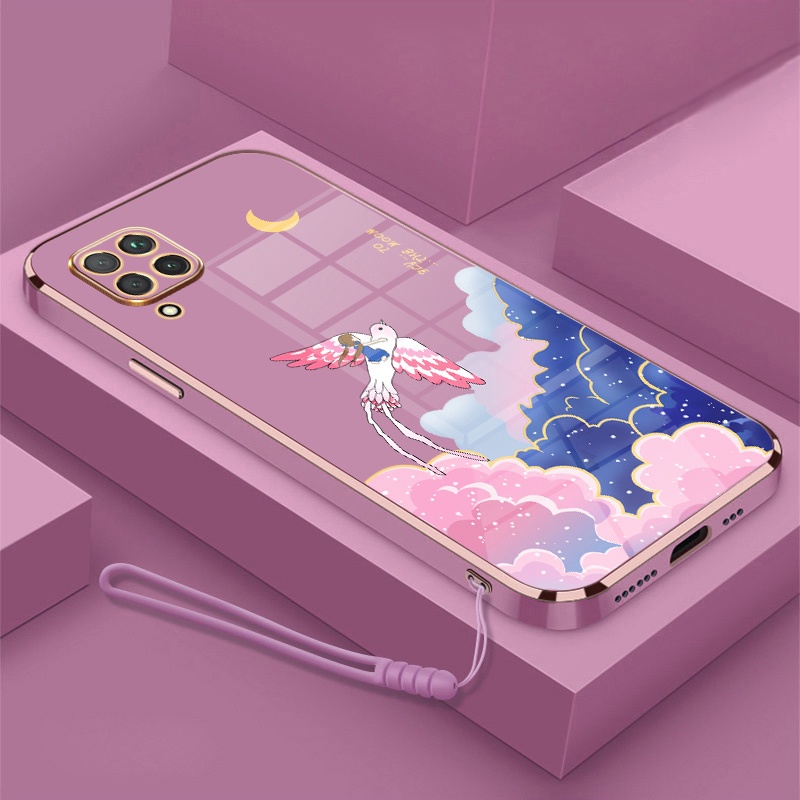 Ốp Điện Thoại Viền Mềm Mạ Điện In Hoạt Hình Kèm Dây Đeo Cho Samsung a12 a10 a10s a11 a13 a20 a30 a20s