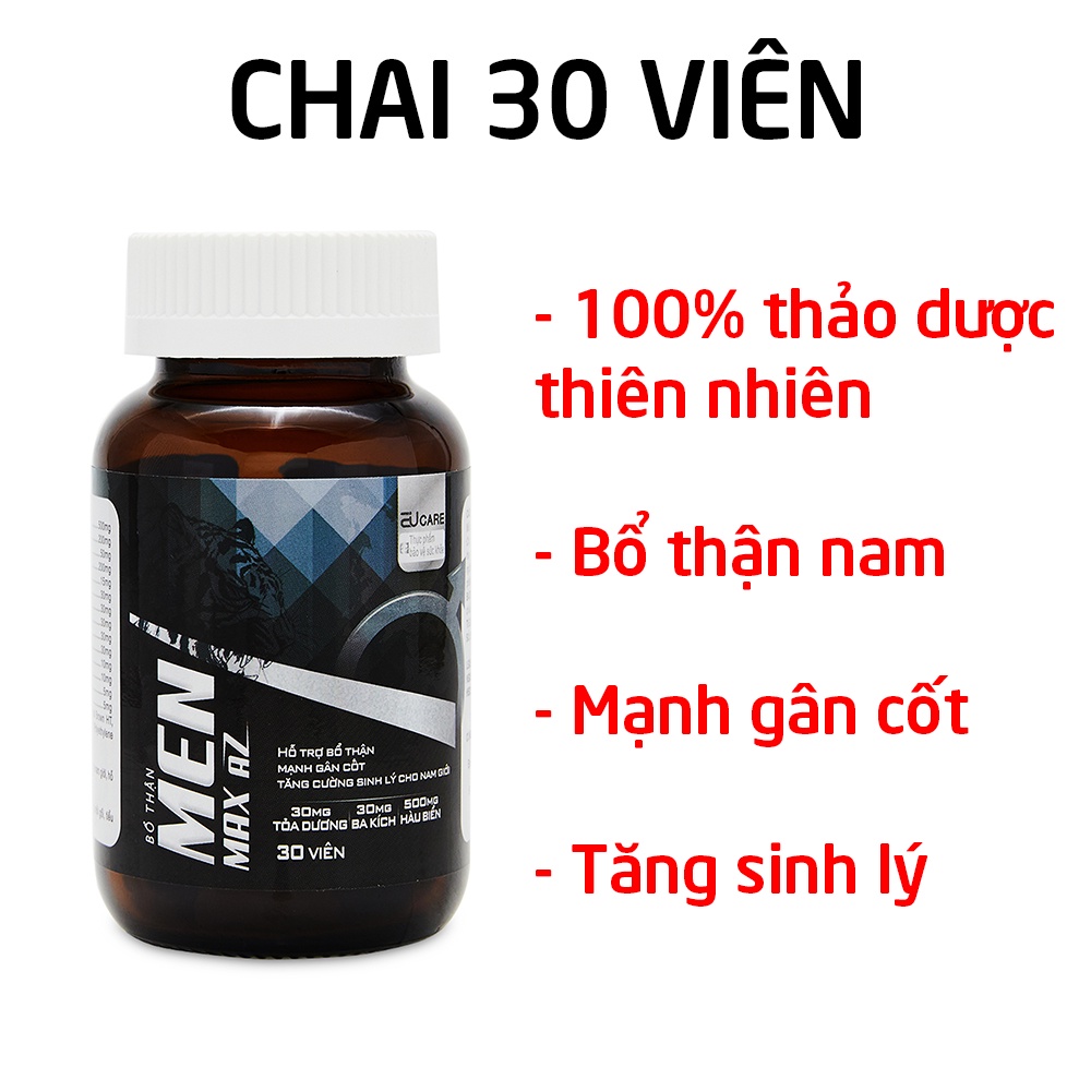 Bổ Thận Men Max AZ từ 500mg hàu biển tăng cường sinh lý nam, mạnh gân cốt - Chai 30 viên [Bổ Thận Men Max AZ]