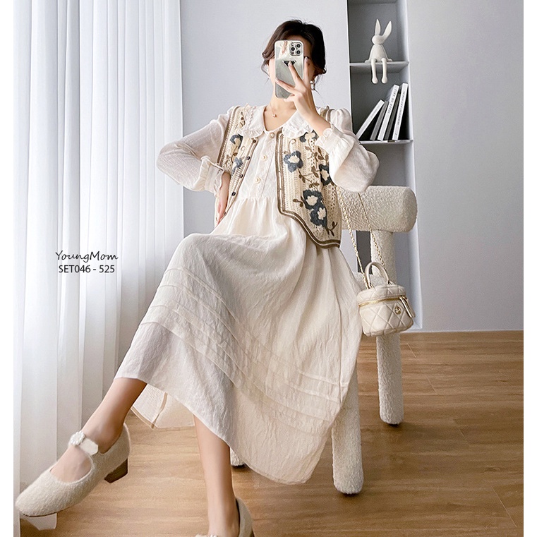 Set váy bầu kèm áo khoác SET046 hàng nhập cao cấp shop Young Mom