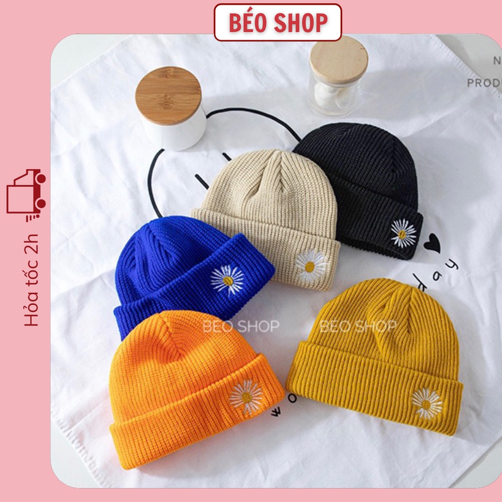 Mũ len beanies thêu hoa cúc nhiều màu phong cách hàn quốc nam nữ