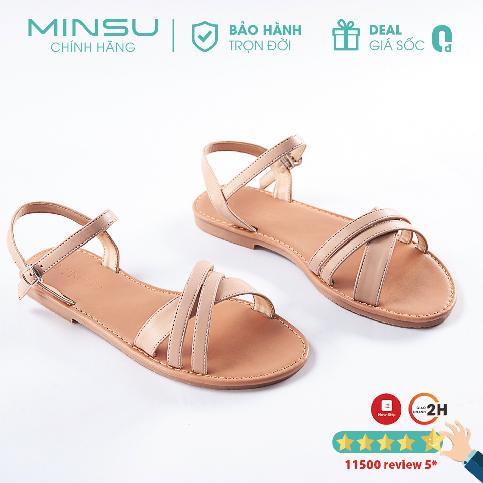 Sandal Nữ Quai Chéo Đế Bệt Dây Mảnh MINSU M8516 Basic Style Hàn Quốc Đi Làm, Đi Chơi