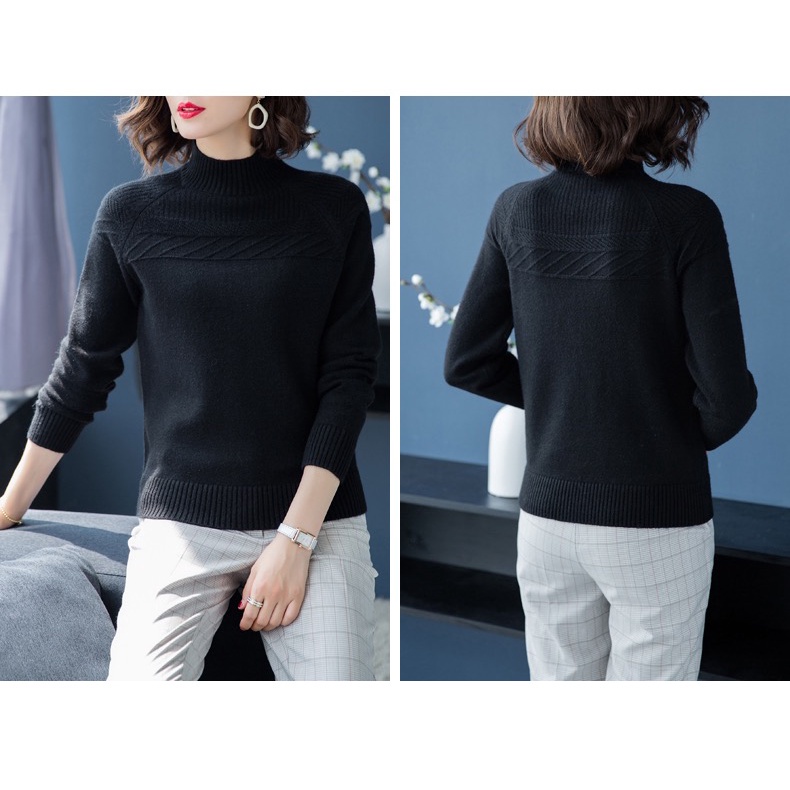 MS325 Áo len cổ 3p ngực cách điệu len lông cừu siêu mềm dày dặn