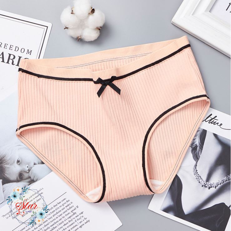 Quần lót nữ cotton gân tăm phối nơ xinh F02