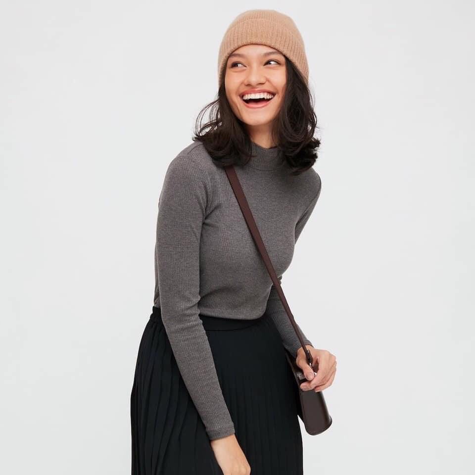 Áo len tăm nữ Uniqlo Nhật Bản cổ cao 3 phân tay dài