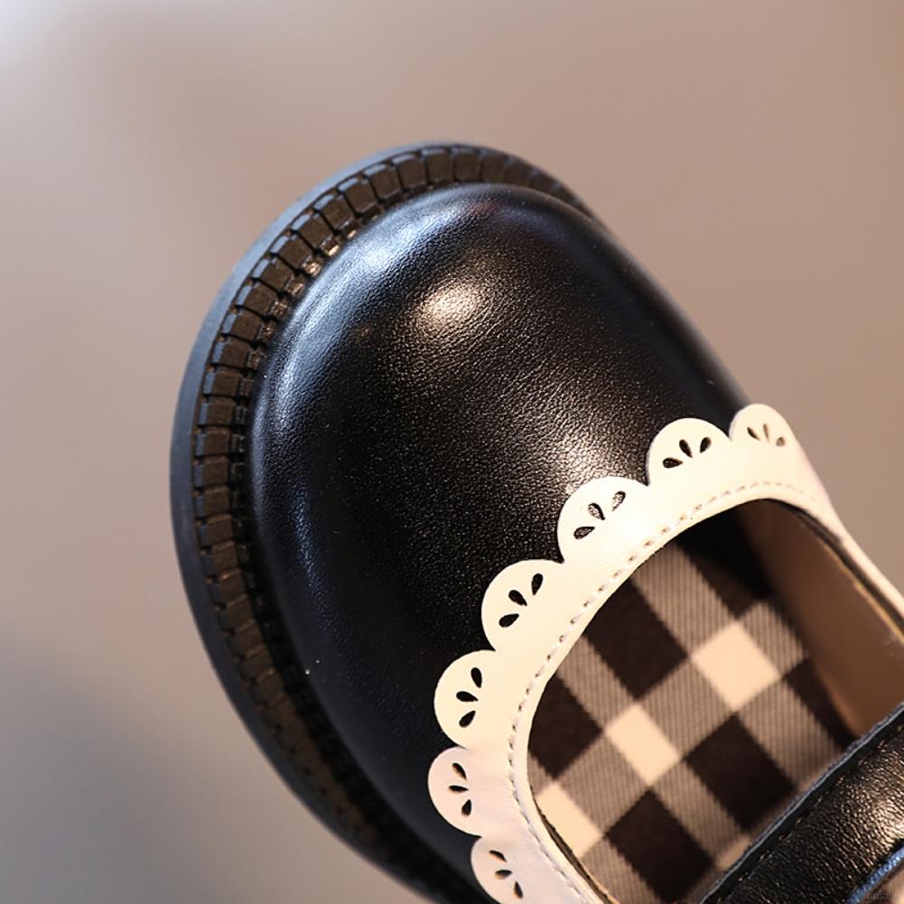 Giày Công Chúa Làm Từ Da Đế Phẳng Màu Đen Thời Trang Ngọt Ngào Cho Bé Gái