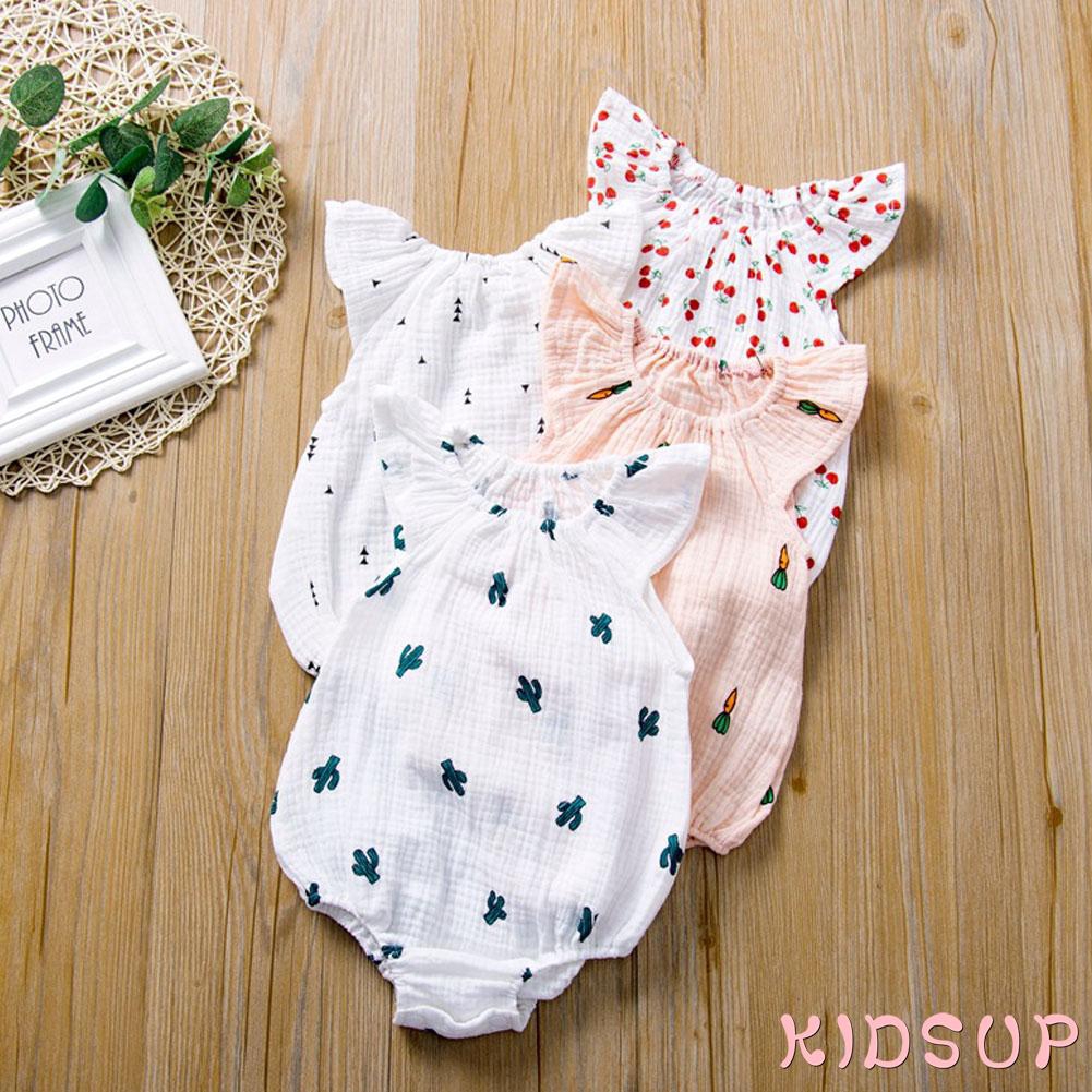 Bộ Áo Liền Quần Tay Cánh Tiên In Họa Tiết Dễ Thương Dành Cho Bé Gái