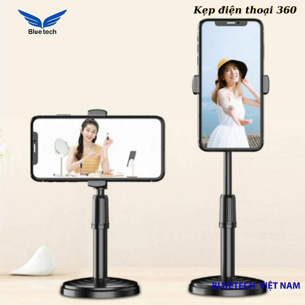 Giá đỡ điện thoại cao cấp xoay 360 độ có điều chỉnh độ cao, kẹp điện thoại đa năng cho chụp hình, livestream - Bluetech