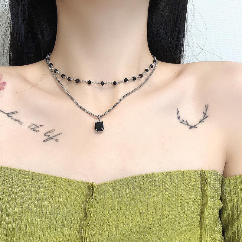 Dây Chuyền Hai Lớp Đính Kim Cương Đen Sang Trọng 19A1554