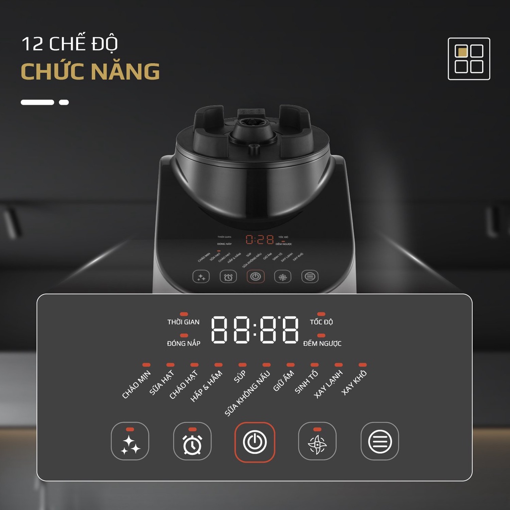 Máy Làm Sữa Hạt Olivo CB20 gồm 2 Cối Xay Nấu và Cối Xay Khô, 12 chức năng cài sẵn, vệ sinh khử khuẩn, 3 lớp chống tràn
