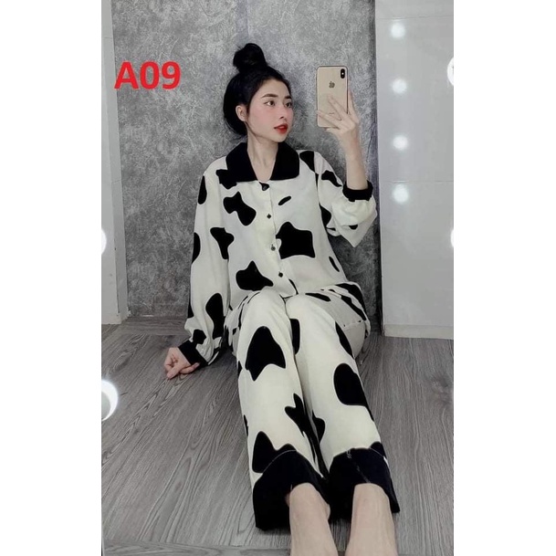 Bộ Ngủ Pijama Dài Tay Họa Tiết Nhiều Hình Xinh Free Size