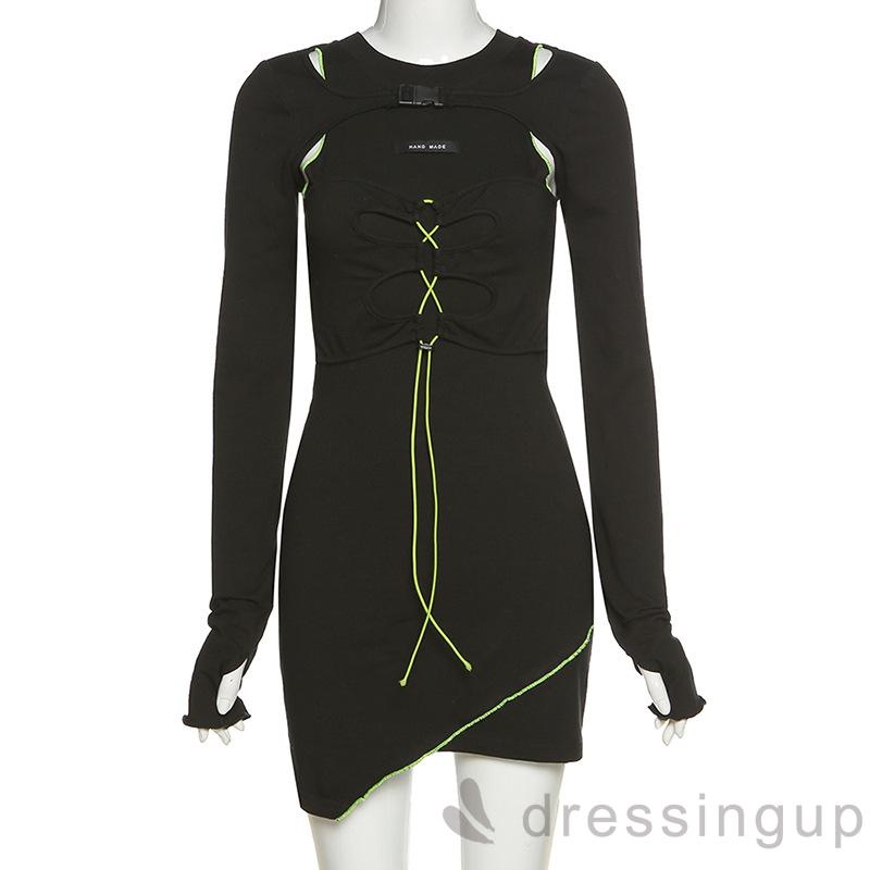 Đầm Nữ Tay Dài Cổ Tròn Thiết Kế Độc Đáo Thời Trang