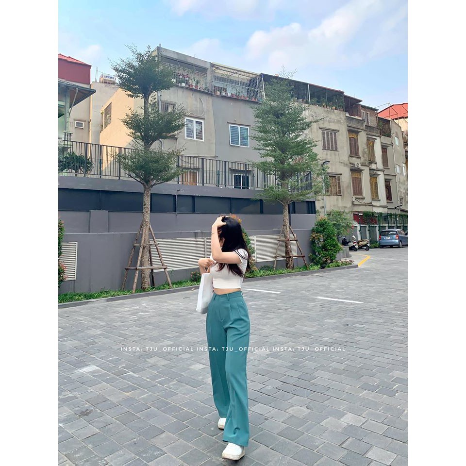 Quần ống rộng lưng cao có khóa giữa siêu xinh vải mềm tuyết mưa chân dài 1m như siêu mẫu cao cấp Hàn Quốc Q020