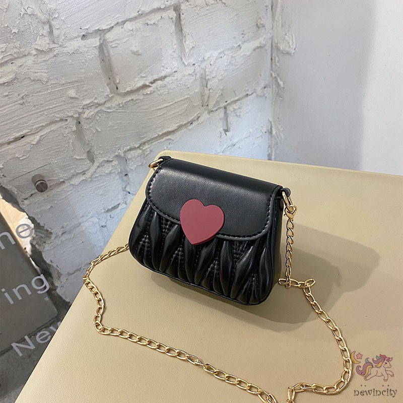 Túi đeo chéo thiết kế trang trí hình trái tim phong cách Hàn Quốc xinh xắn dành cho bé gái