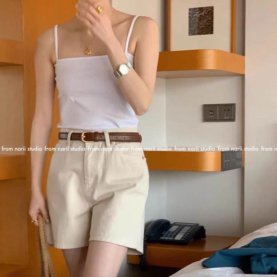 Áo hai dây nữ NARII dáng ôm Hàn Quốc áo 2 dây màu trắng