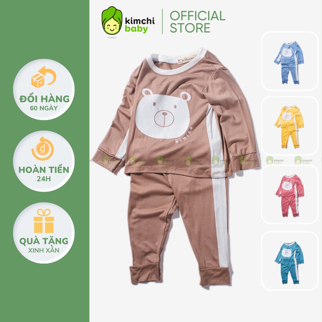 Đồ Bộ Dài Tay Bé Trai, Bé Gái KIMCHIBABY Vải Thun Lạnh Hoạ Tiết Mặt Gấu Dễ Thương, Bộ Mặc Nhà Cho Bé KWTD2202