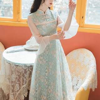 ❤Mới Túi Đeo Chéo Thời Trang Dành Cho Nữ❤Đầm Sườn Xám Cách Tân Phối Lưới Thêu Họa Tiết Phong Cách Retro Pháp