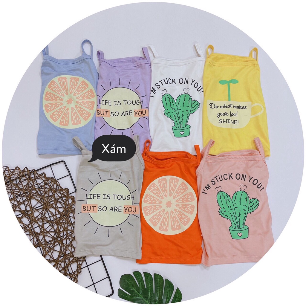 Áo 2 Dây Bé Gái Vải Thun Lạnh Hoạ Tiết Hoa Quả In Chìm Mềm Mát, Áo Thun Cho Bé Gái Mặc Hè - AN.KID