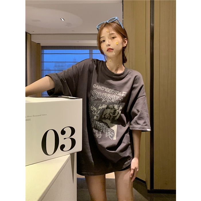 Áo Thun cotton Tay Ngắn Cổ Tròn Dáng Rộng Thời Trang Hàn Quốc Dành Cho Nữ