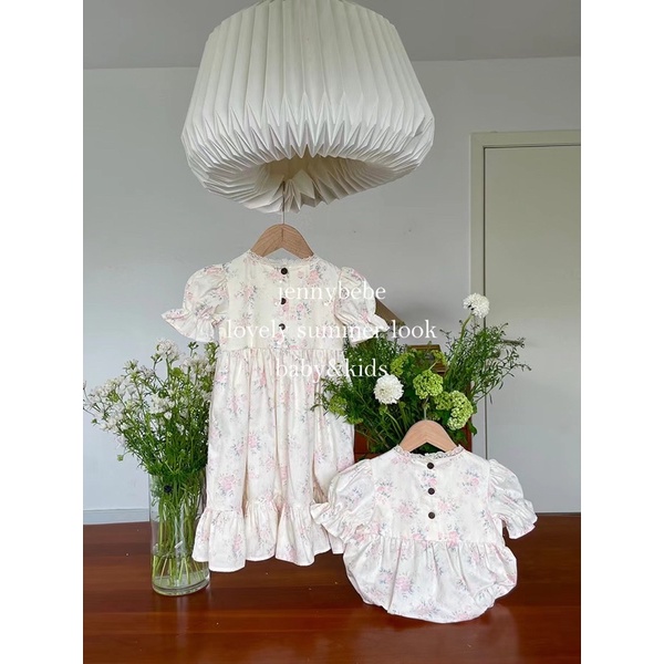 Váy Hoa Cộc Tay Bé Gái style Vintage Jennybebe Quảng Châu Cao Cấp