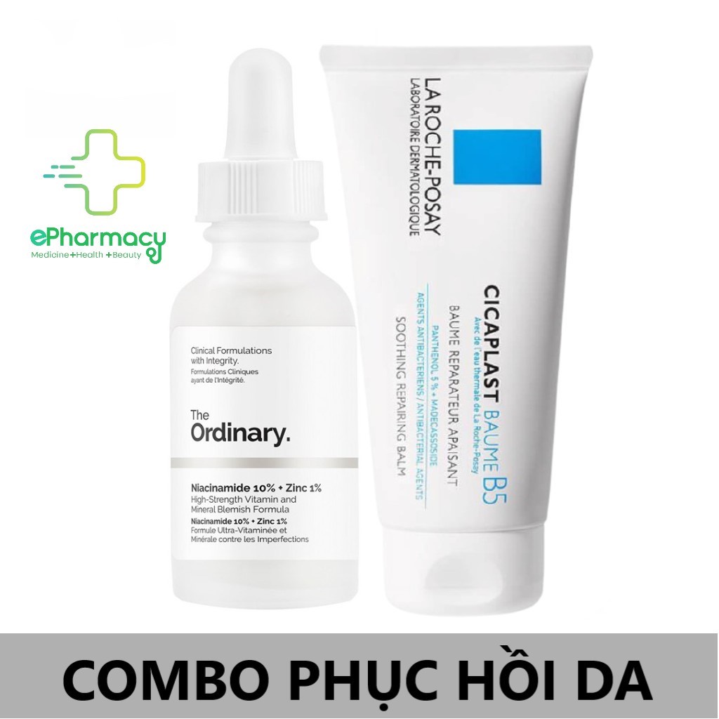 Serum The Ordinary Niacinamide 10% + Kem Dưỡng B5 La Roche-Posay Cicaplast Baume - COMBO PHỤC HỒI DA